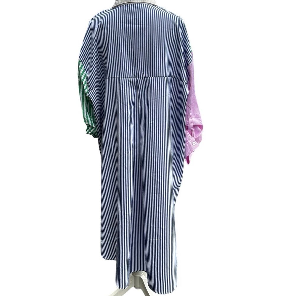 White Collared Striped Multicolor Patchwork Resor… - image 3